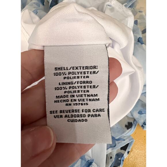 Be by Chetta B Floral Print Puff Sleeve Ruched Sheath Dress Blue Women's 16 NWT - Picture 4 of 7